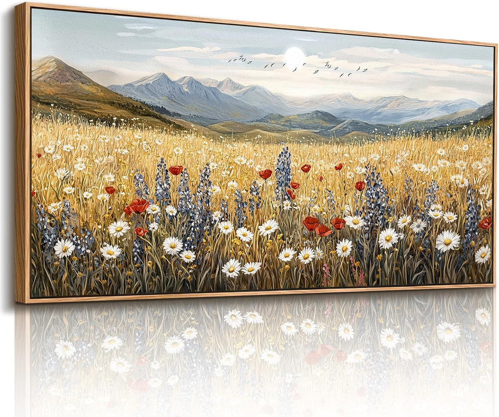 Kinetrix Large Landscape Framed Wall Art, Country Meadow Wildflower Picture