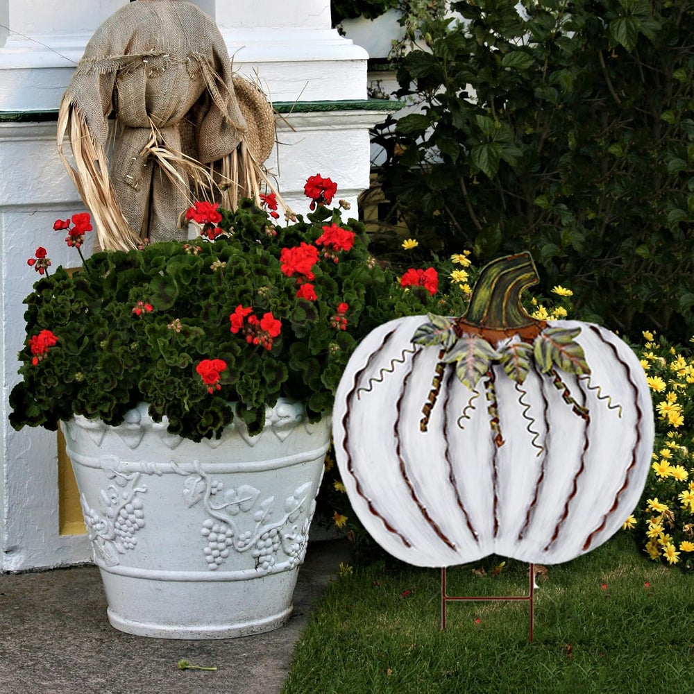 E-view Metal Pumpkin Garden Stakes Fall Decor Autumn Decorative Yard Signs