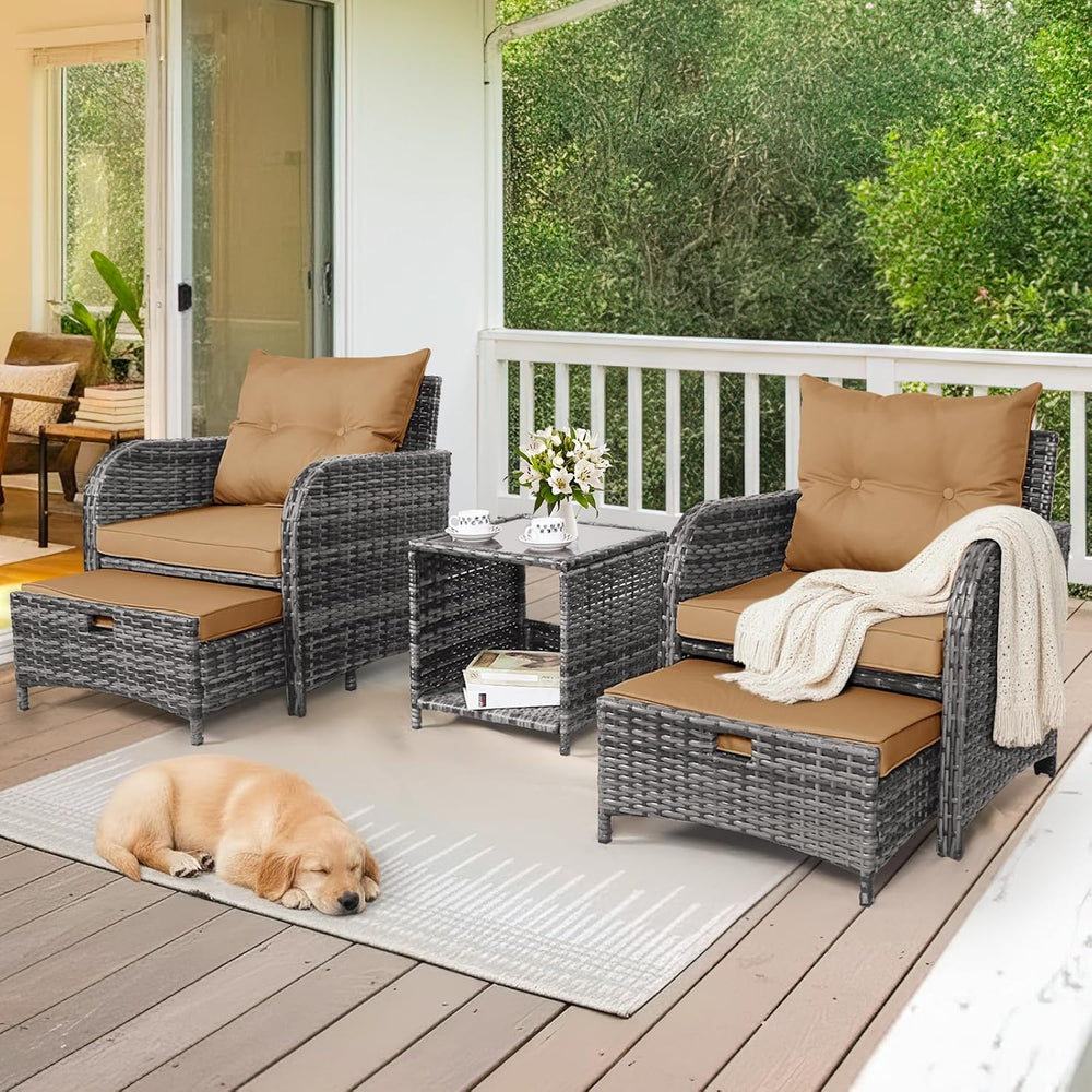 5 Pieces PE Wicker Outdoor Chairs with Ottomans, 5 PCS Rattan Patio Furniture...