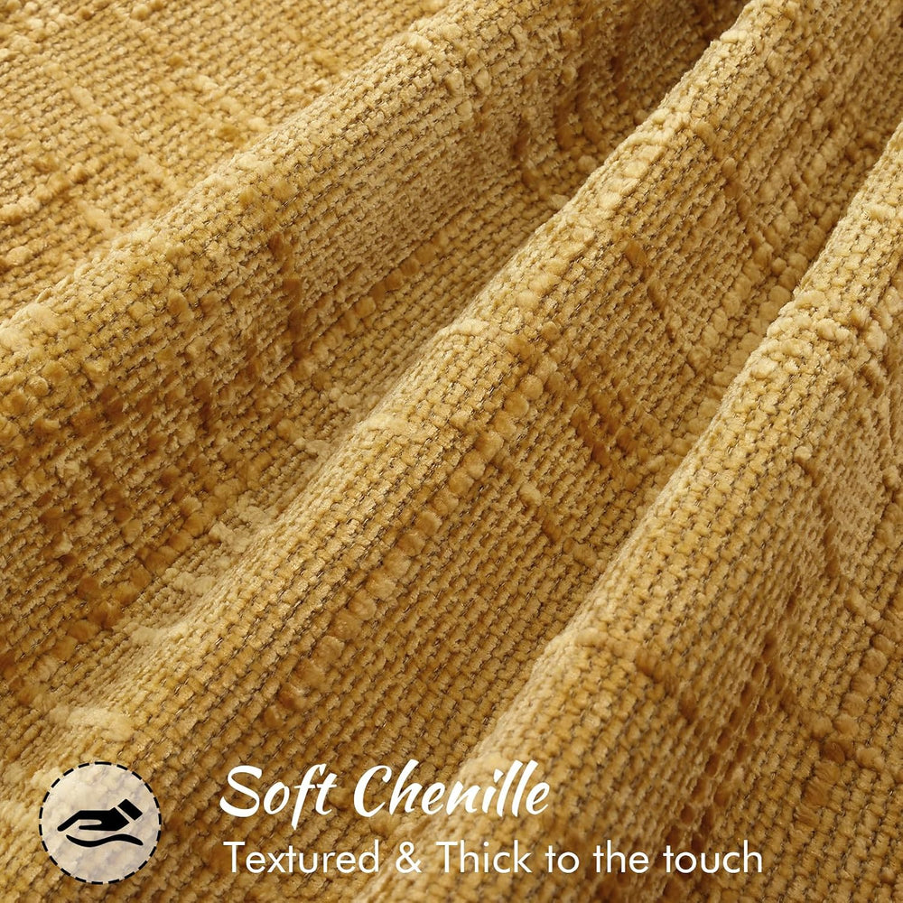 decorUhome Chenille Fall Throw Pillow Covers 20x20 Set of 2, Mustard Yellow
