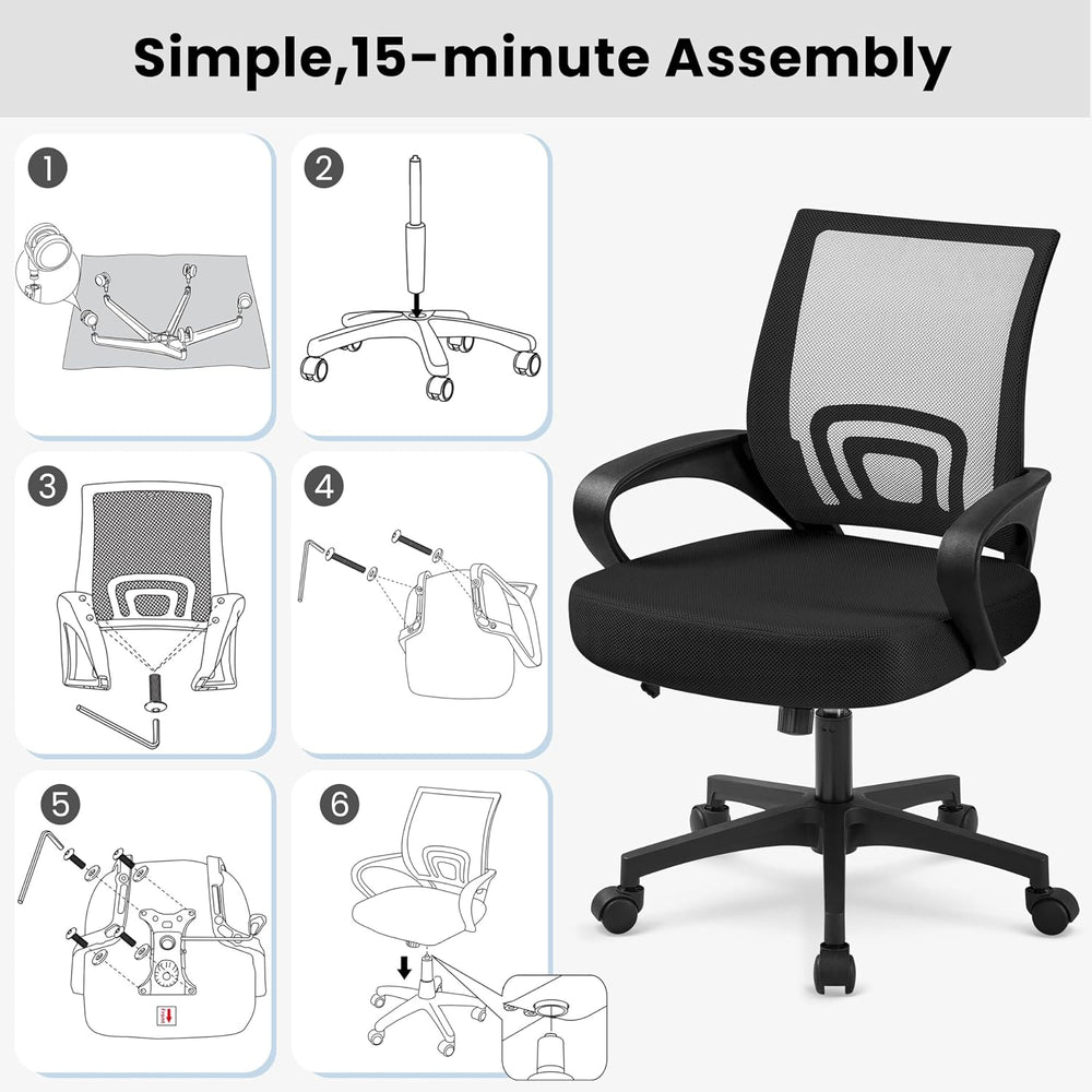 Yaheetech Mid-Back Mesh Computer Office Desk Chair Adjustable Swivel, Black