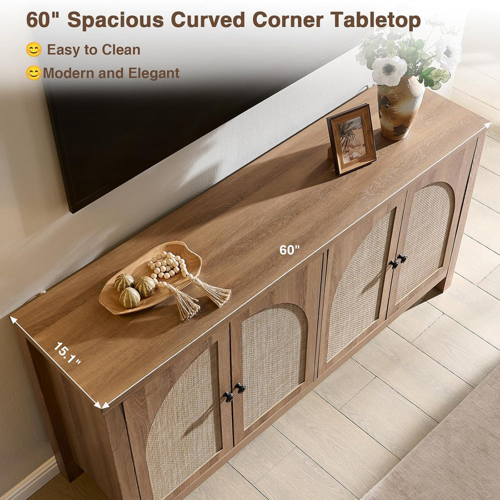 Okvnbjk 60" Rattan Sideboard Buffet Cabinet with Storage