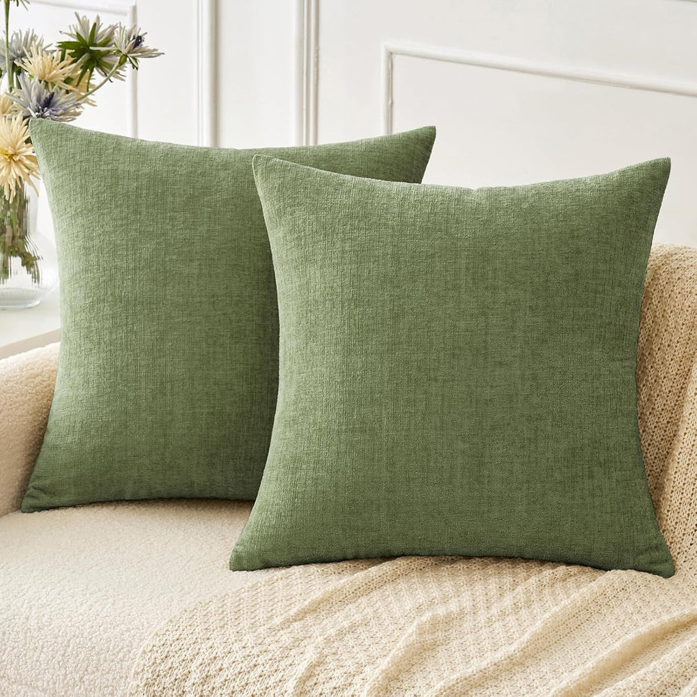 MIULEE Soft Chenille Euro Throw Pillow Covers Sage Green 26x26 Pack of 2