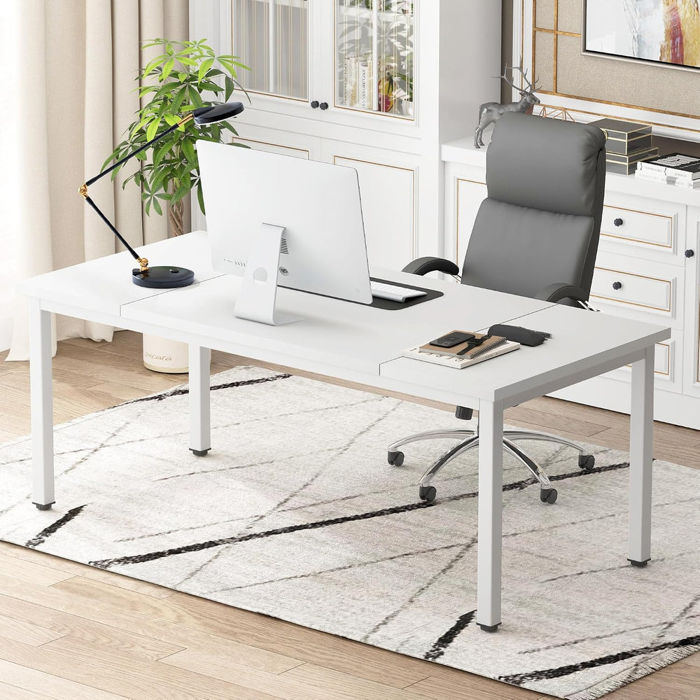 DlandHome 70.8 x 31.5 inch Large Computer Desk, White, Metal Frame