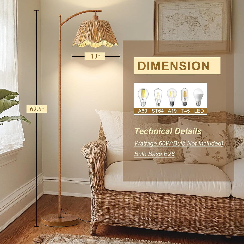 Oneach Rattan Floor Lamp for Bedroom, Boho Floor Lamp with Foot Switch, Farmh...
