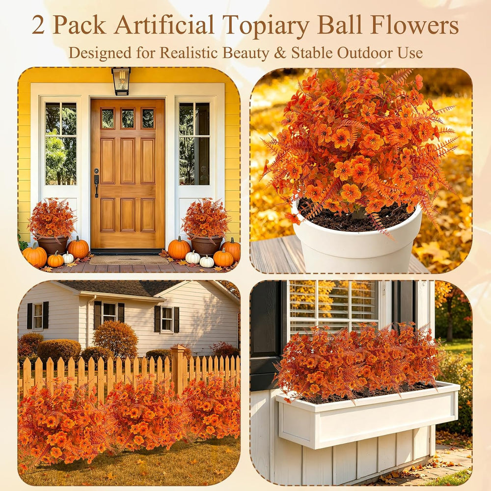 24" Fall Artificial Topiary Ball Flowers with Ground Spike,2 Pack