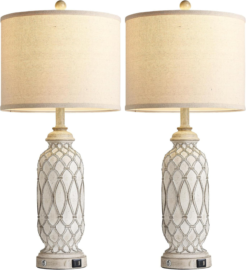 Farmhouse Table Lamps for Bedroom Set of 2, 28" Rustic Bedside Lamp with...