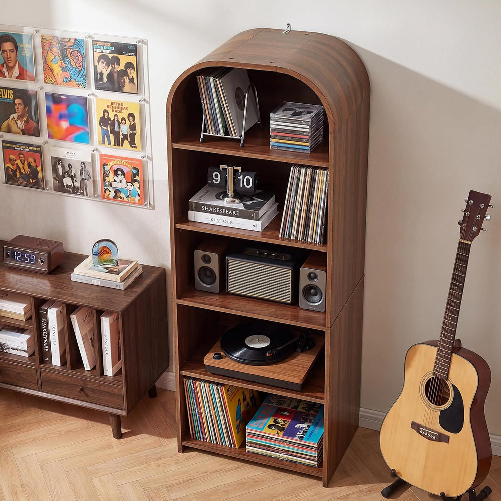 63'' Tall Record Player Stand, 5 Tier Large Record Player Storage Cab...
