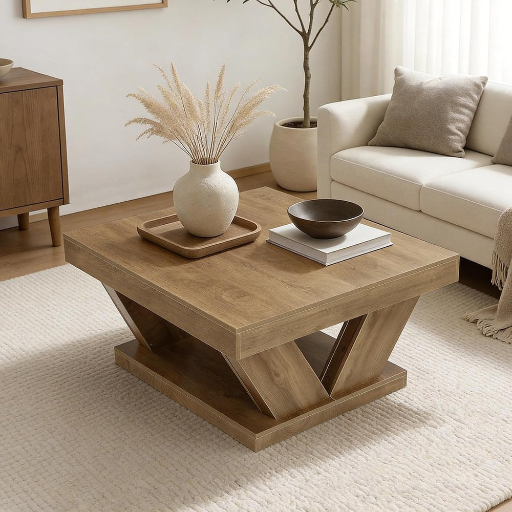 LITTLE TREE Coffee Table, Farmhouse Coffee Table with Large Storage Shelf, 2-...