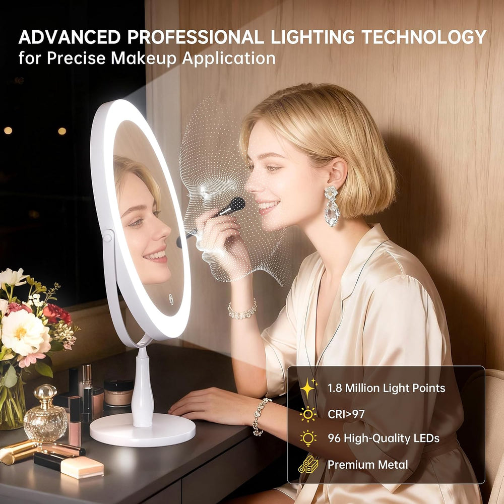 11.8" Makeup Mirror, Rechargeable Vanity Mirror with 3 Lights, 1X/10X