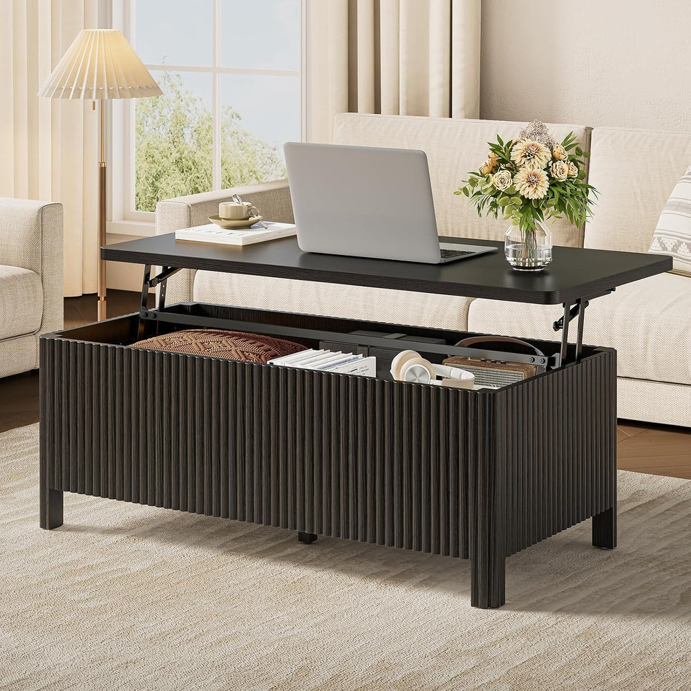 ONBRILL Fluted Lift Top Coffee Table, Mid-Century Modern Coffee Table
