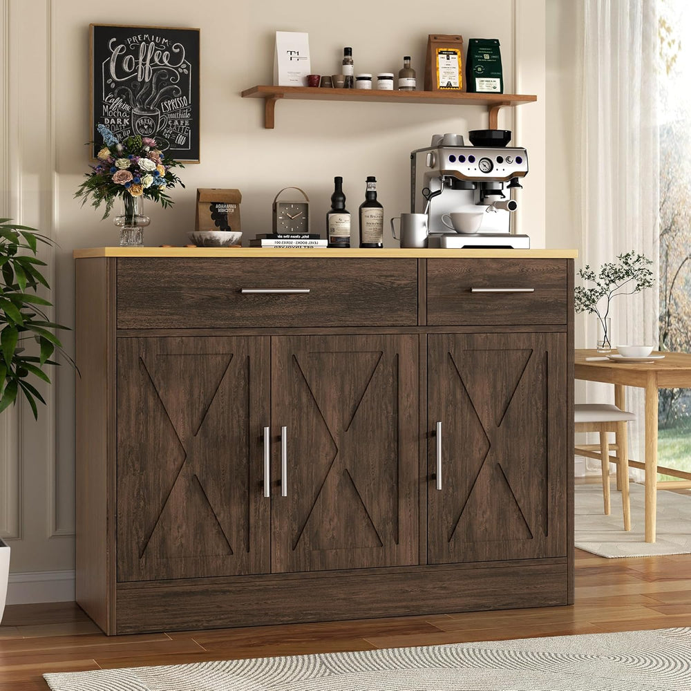 Vongrasig 43" Farmhouse Sideboard Buffet Cabinet, Rustic Brown