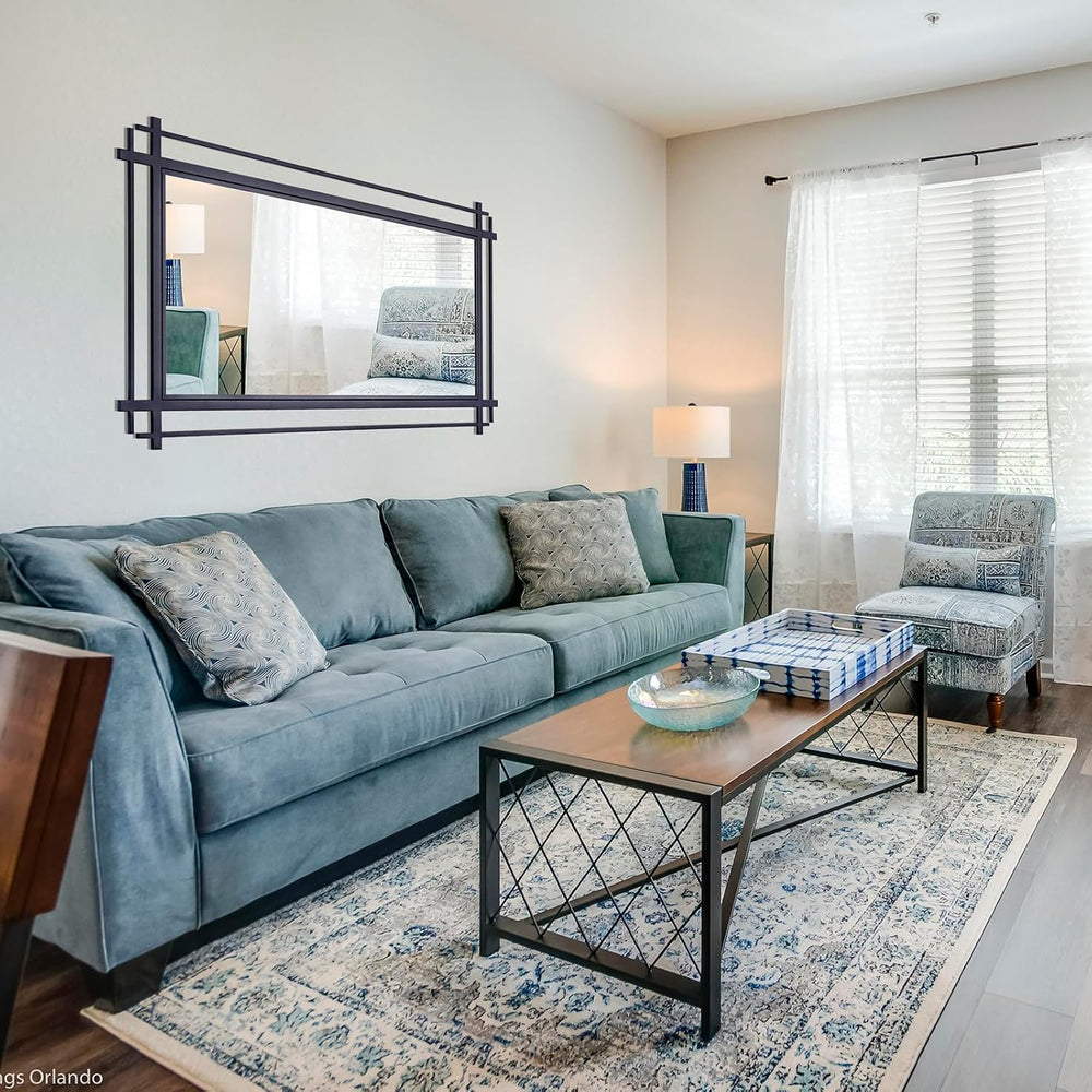 Large Living Room Mirror, 47'' x 24'' Black Wall Mirror for H...