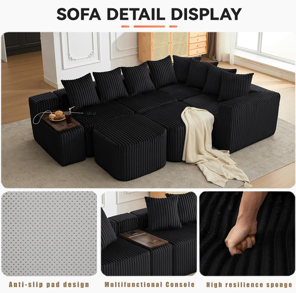 137'' U Shaped Boneless Sectional Couches with USB & Wireless Cha...