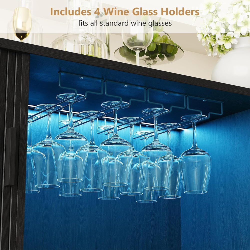 ONBRILL 55" Fluted Wine Bar Cabinet with Power Outlet Black