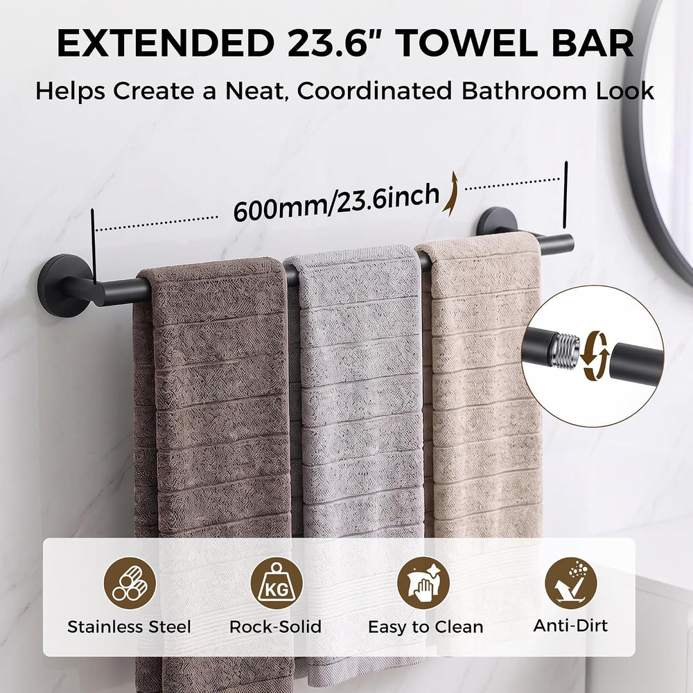 5-Piece 23.6 Inch Matte Black Bathroom Hardware Accessories Set
