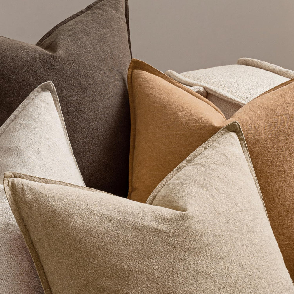 MIULEE Neutral Brown Boho Linen Pillow Covers 20x20 Inch Pack of 4