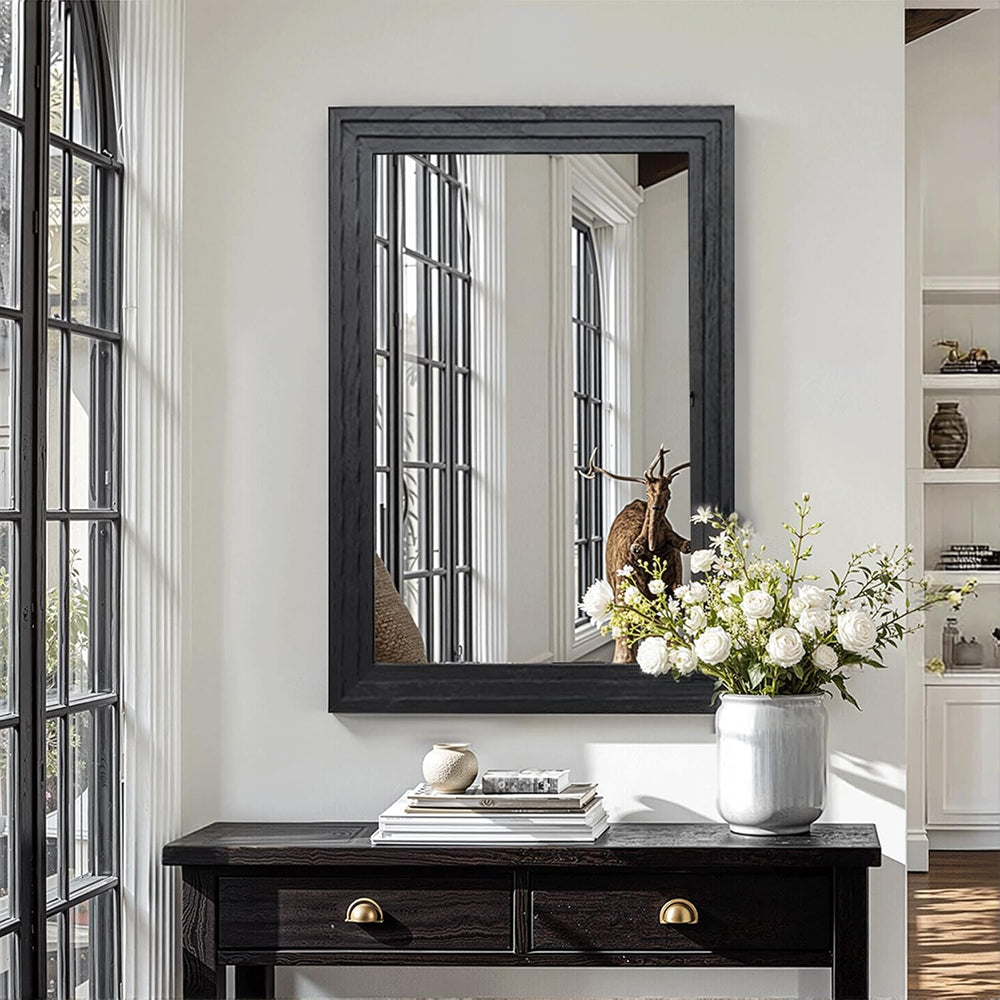 Farmhouse Rustic Wood Framed Bathroom Vanity Mirror for Wall, 20x30, Black