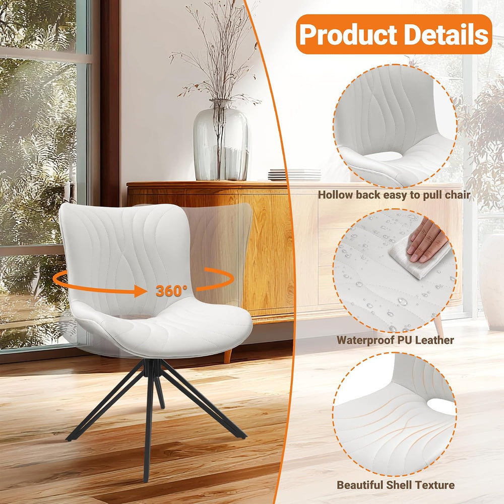 Dining Chairs Set of 2, Faux Leather Upholstered Swivel Chairs White