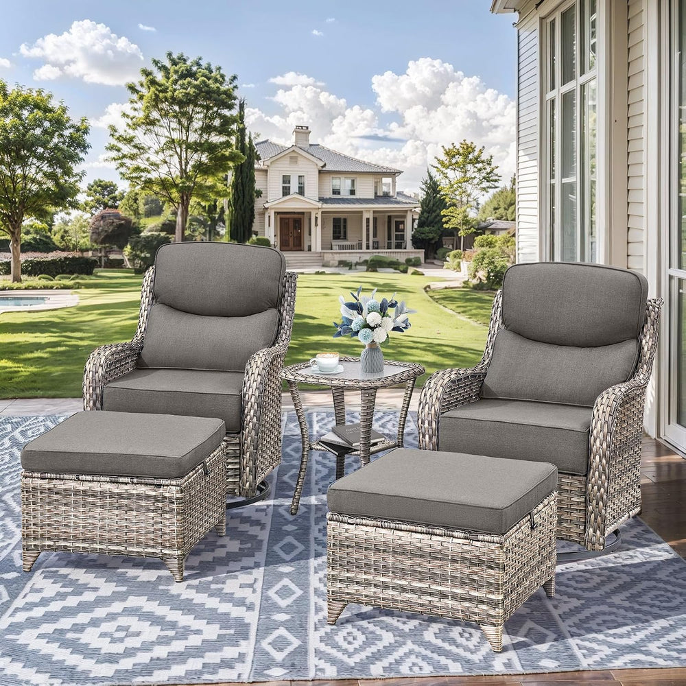 HUMMUH 3-Piece Wicker Swivel Rocker Chairs and Side Table Patio Set