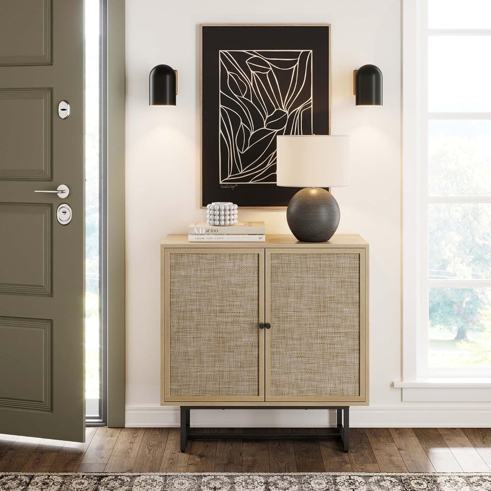 Nathan James Kova Accent Sideboard Storage Cabinet in Light Wood and Rattan w...