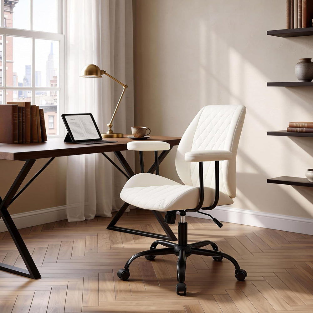 Volans Swivel Computer Desk Chair with Casters, Mid Back, Ivory White
