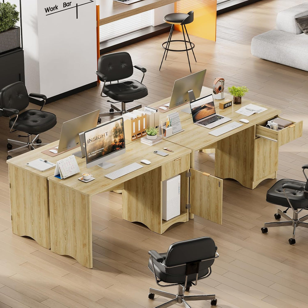 Bestier 47 inch Fluted Computer Desk with Drawer, Office Desk with File Cabin...