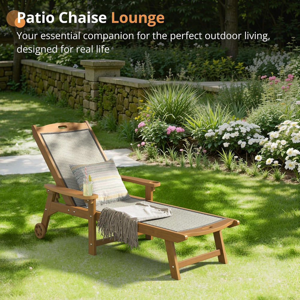 LUE BONA Chaise Lounge Chair, HDPS & HDPE Wicker Material
