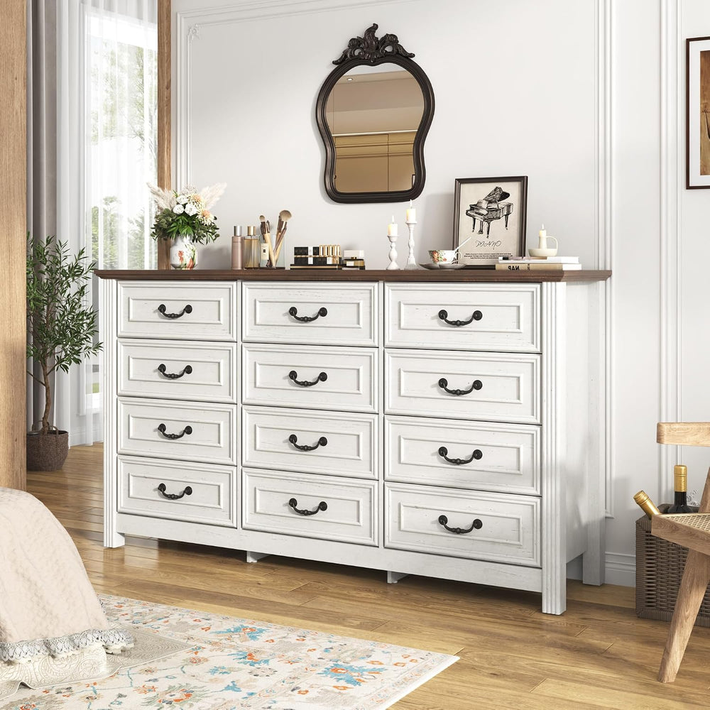 chartustriable Farmhouse 12 Drawer Dresser for Bedroom, 63” Wood Chest of Dra...