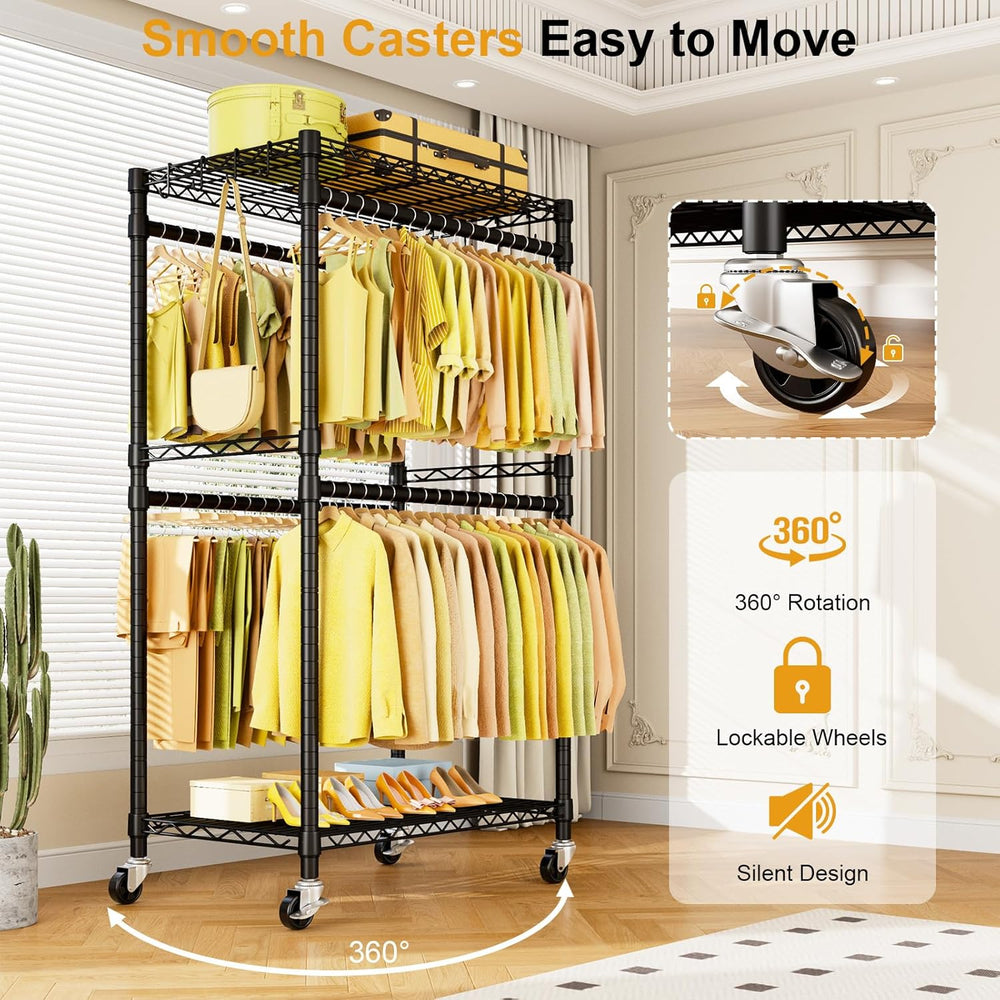 ULIFHOME P4 Rolling Clothes Rack, Clothing Racks for Hanging Clothes, Black