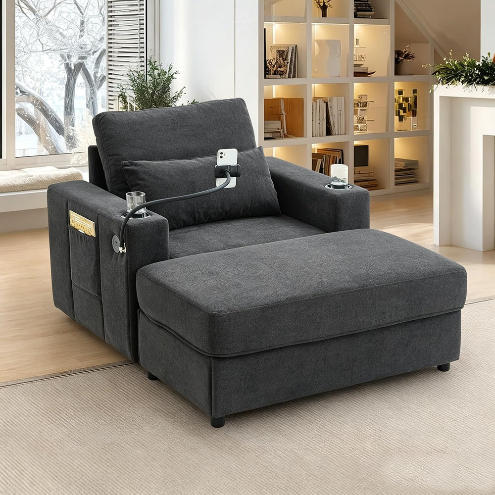 52" Boneless Chaise Lounge, Oversized Reading Chair with Ottoman, Dark Grey