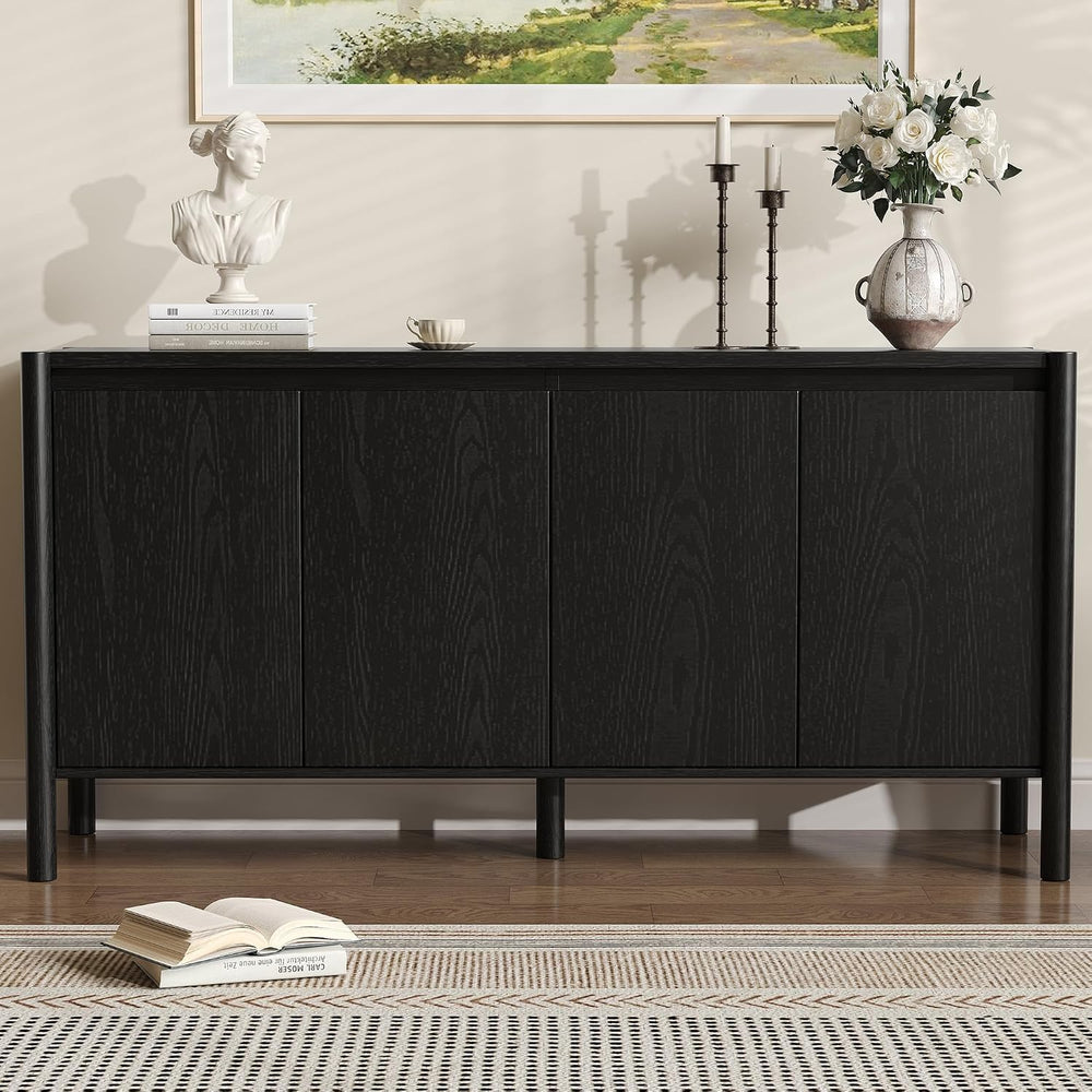 59 Inch Black Buffet Cabinet, Mid Century Wood Sideboard Storage
