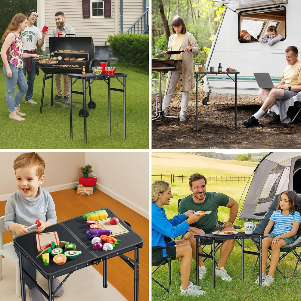 JiGiU Folding Camping Table MDF Desktop, 3 Adjustable Height-Max 29"