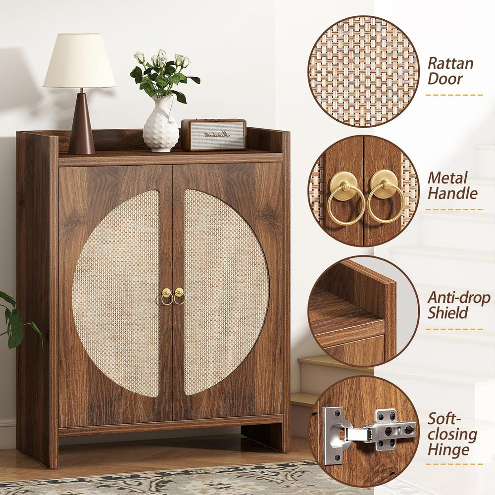 Shoe Cabinet Storage for Entryway - Rattan Entry Way Shoe Storage Cabinet wit...