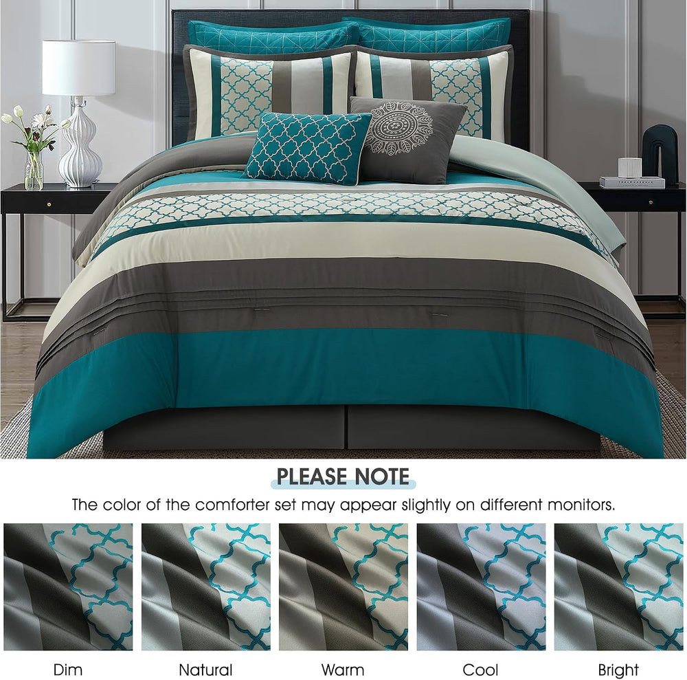 LANCO MODERN LIFESTYLE California King Comforter Set, Grey Bedding Set, Jacqu...