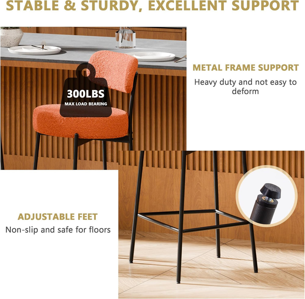 DYHOME Bar Stools Set of 2, 24 Inch Boucle Upholstered Counter Stools