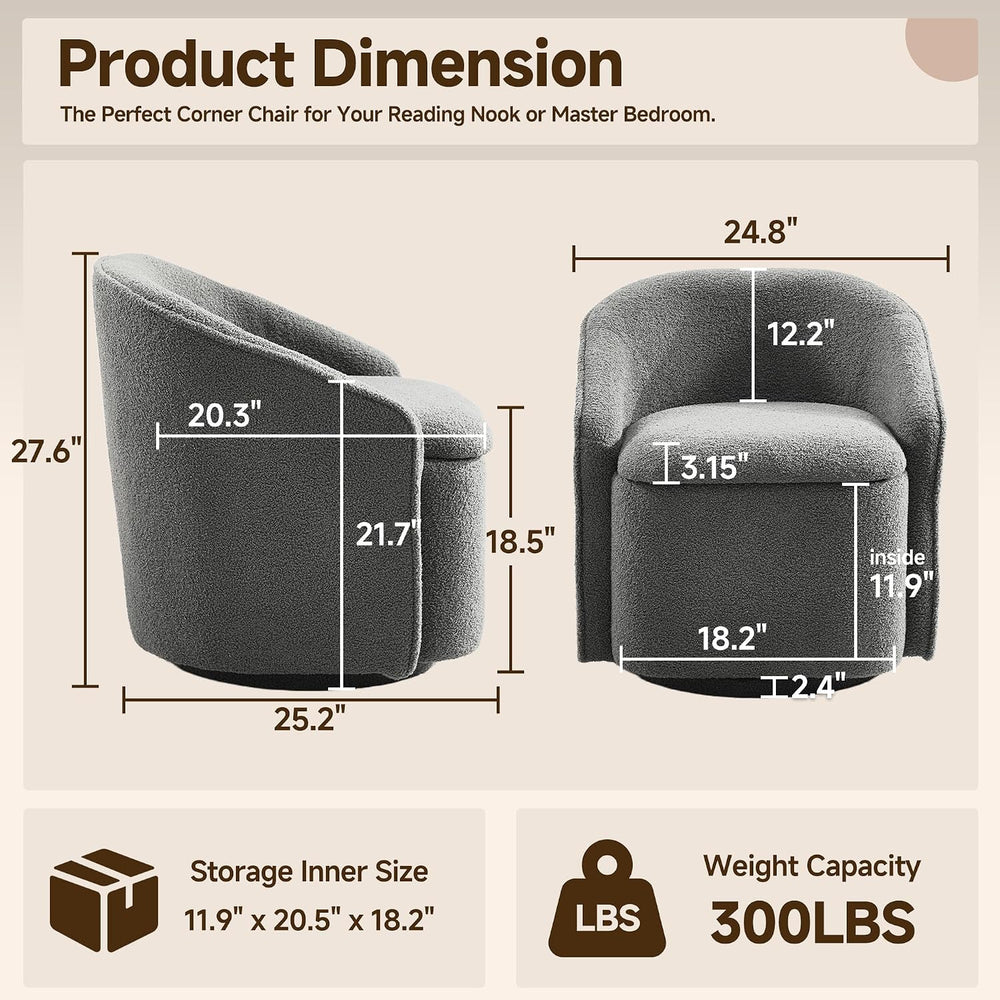 Swivel Accent Chair,Vanity Stool with Storage 360 °Rotation Teddy Fleece