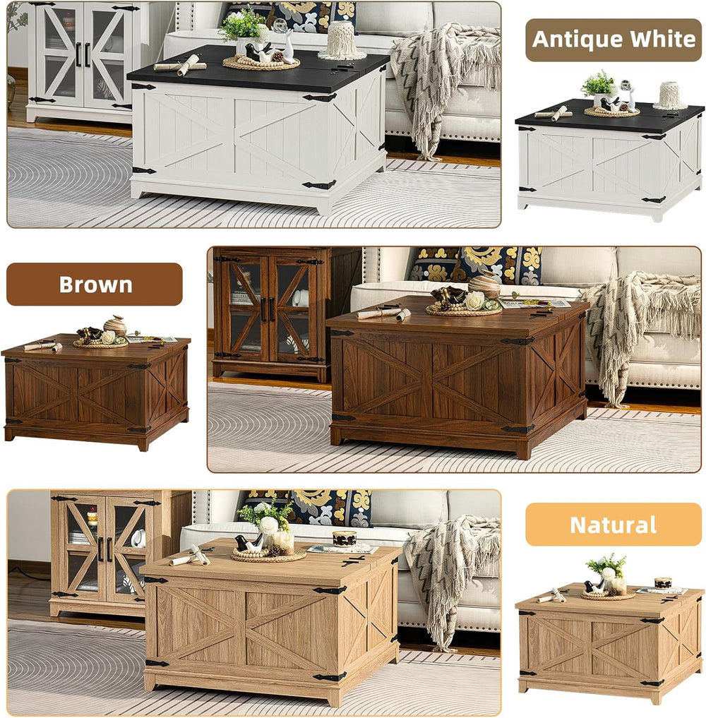 Joaxswe Farmhouse Coffee Table with Hidden Storage Compartment, Antique Black...