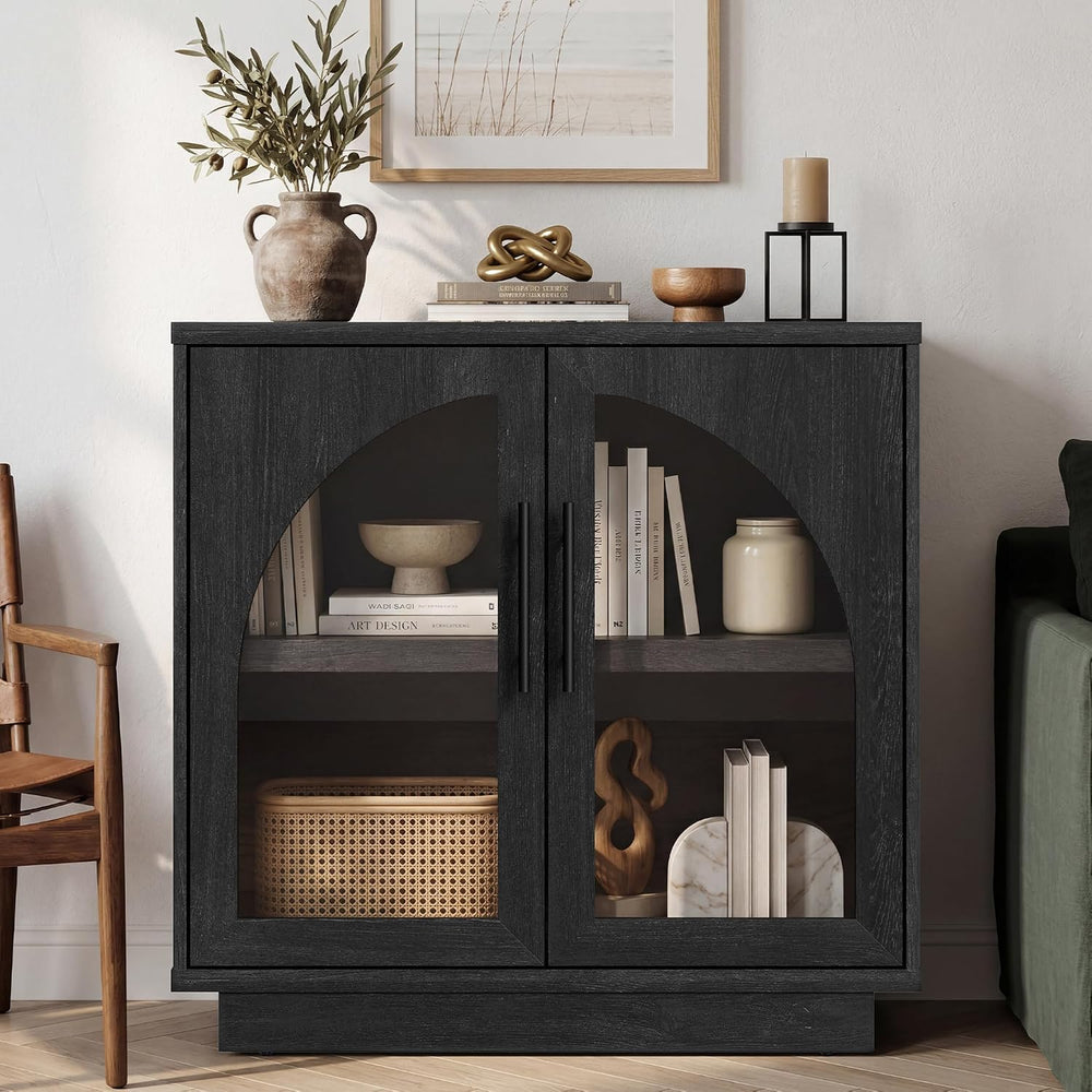 Fatmok Arched Glass Sideboard Buffet Accent Cabinet, 31.5" Display Crede...