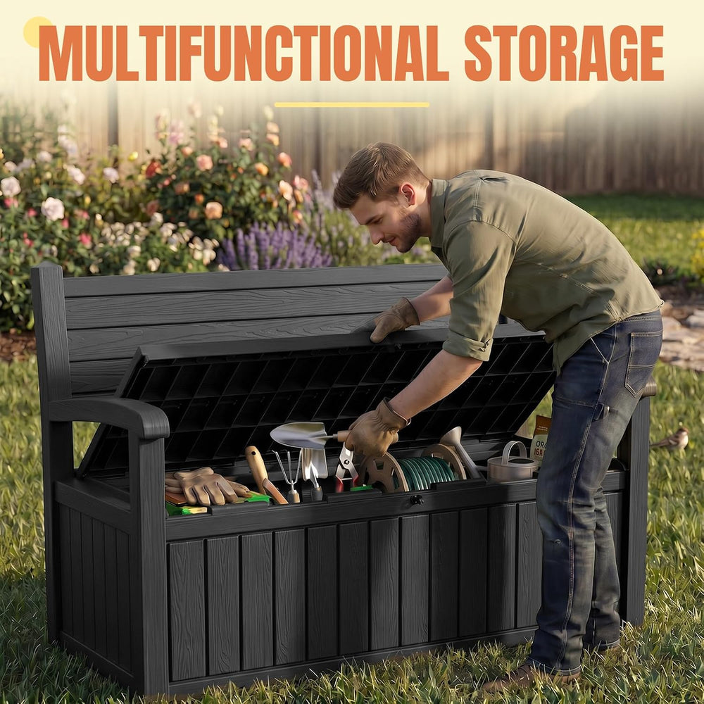 Storage Bench Outdoor Deck Box, 120 Gallon Lockable Patio Furniture