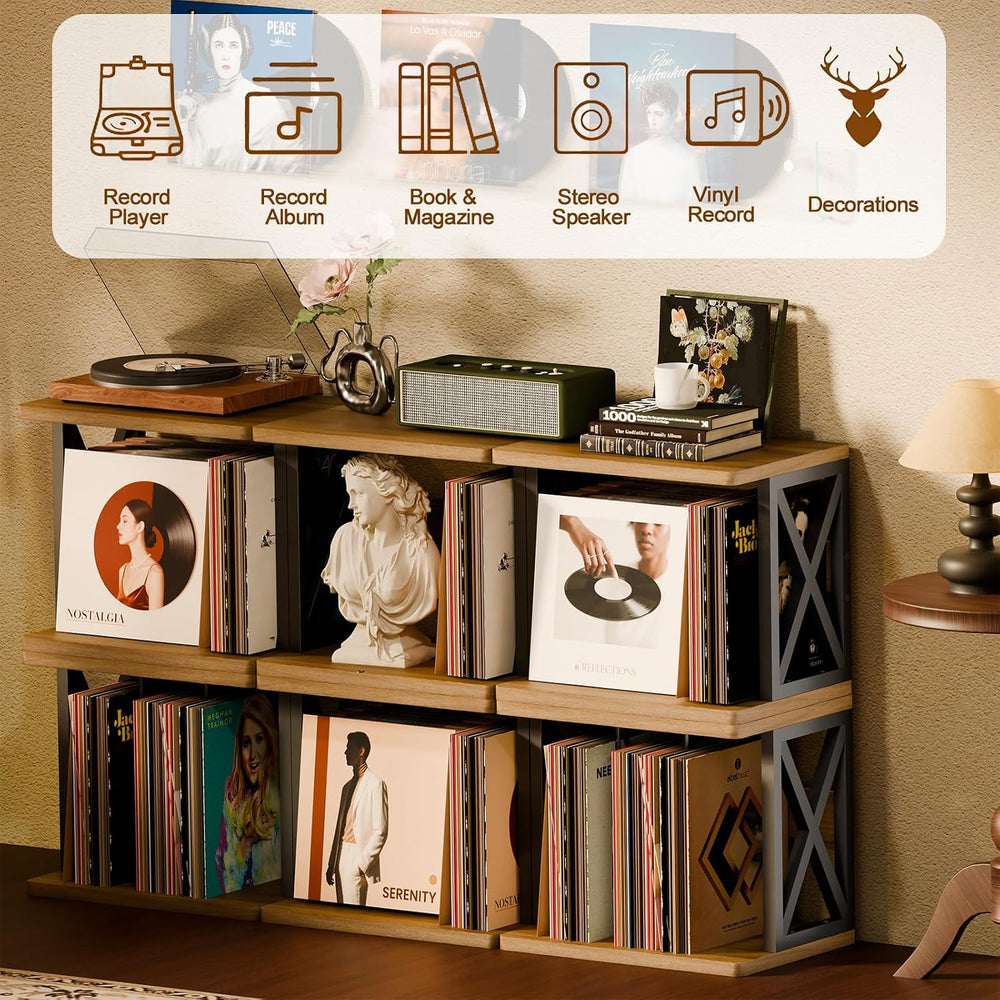 Stackable Record Holder,80-100 Lps Vinyl Records Storage with Shelf