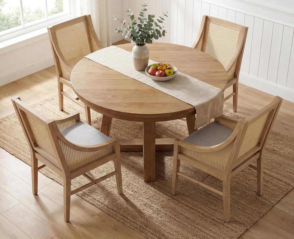 CIMOTA Rattan Mid Century Farmhouse Dining Chairs Set of 4 Fabric Linen Uphol...