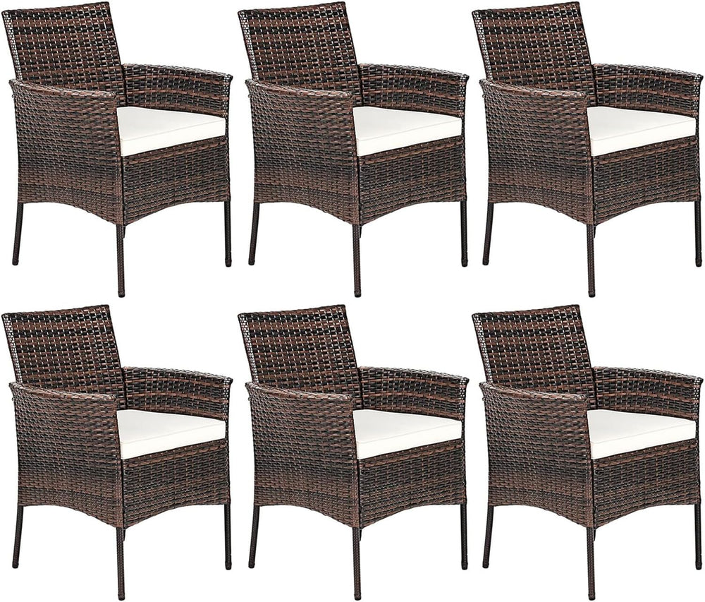 RELAX4LIFE Wicker Patio Chairs Set of 6, Indoor Outdoor PE Rattan Armchairs w...