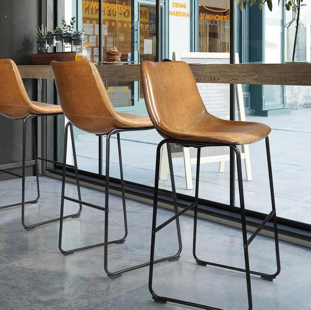 LEMBERI 26 inch Bar Stools Set of 3, Modern Counter Height Bar Stools, Faux L...