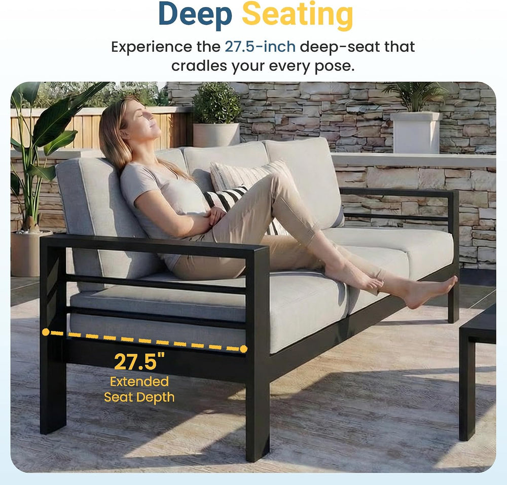 Outdoor Patio Chairs, Aluminum Patio Sofa, 3.2" Armrest Outside Couch