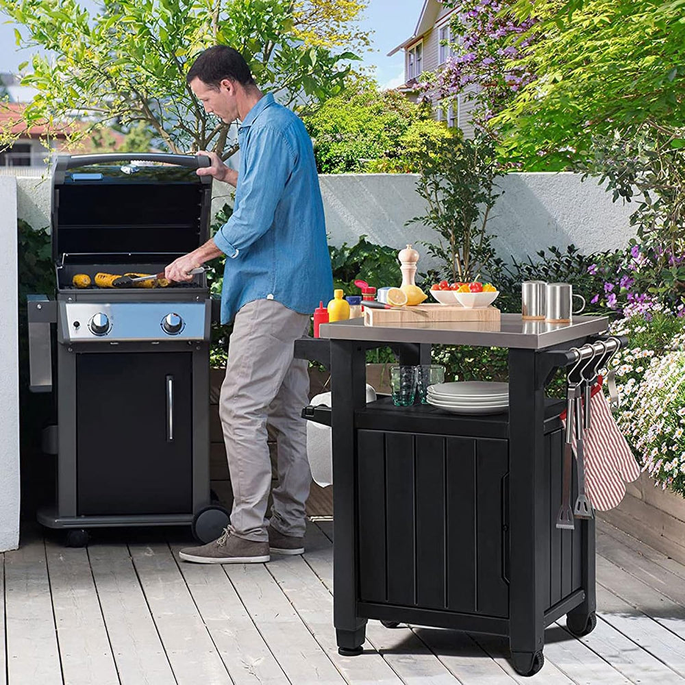 Keter Unity Small 40 Gallon Grill Prep Table and Storage Cart, Grey – BBQ Sta...