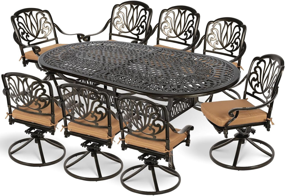 MEETWARM 9-Piece Outdoor Patio Dining Set, All-Weather Cast Aluminum Patio Co...