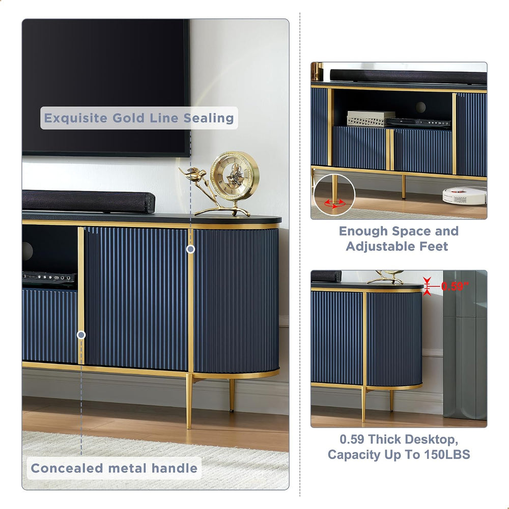 OKD 70" Fluted TV Stand with Storage, Faux Marble Top Entertainment Cent...