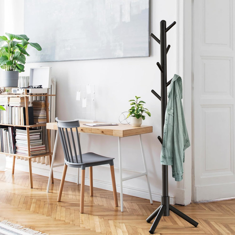 Simple Houseware Wooden Coat Rack Stand, Hall Tree with 9 Hooks, Black