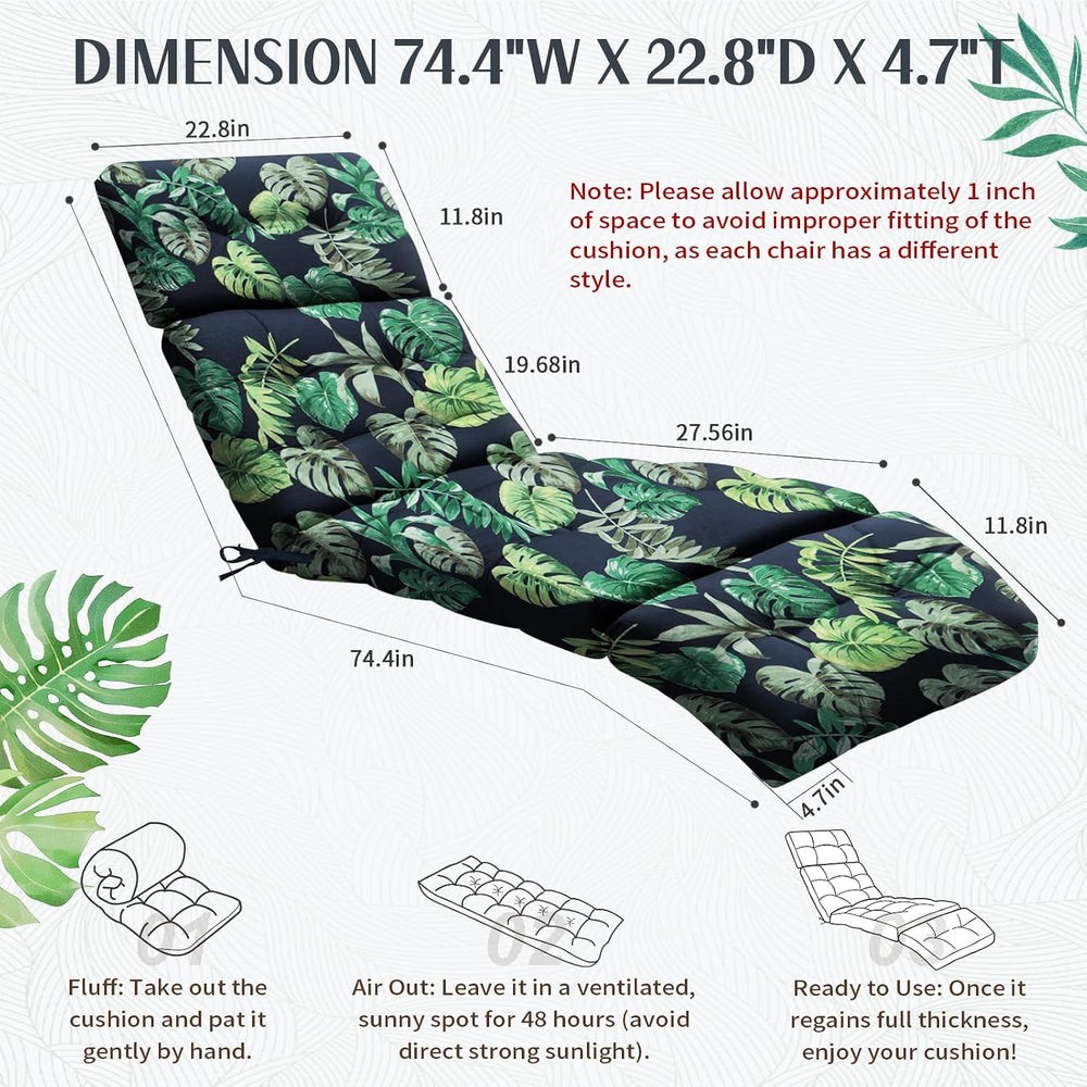 EverPine 2 Pack Chaise Lounge Chair Cushion 74.4 x 22.8 x 4.7 Inche, Patio Lo...